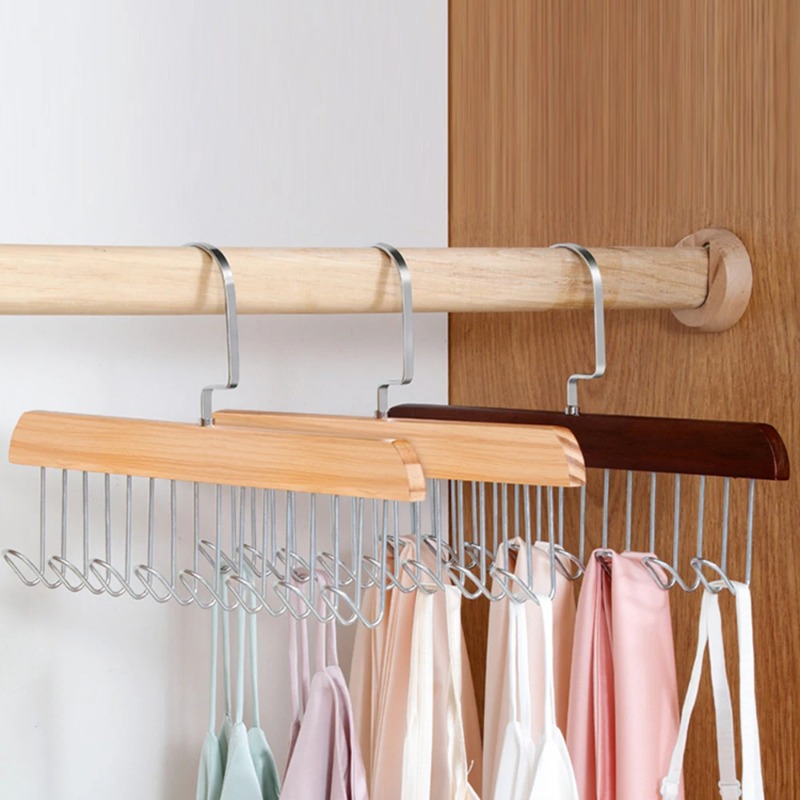 Sock Organizer Tray - Solid Wood Eight-hook Hanger Multifunctional Underwear