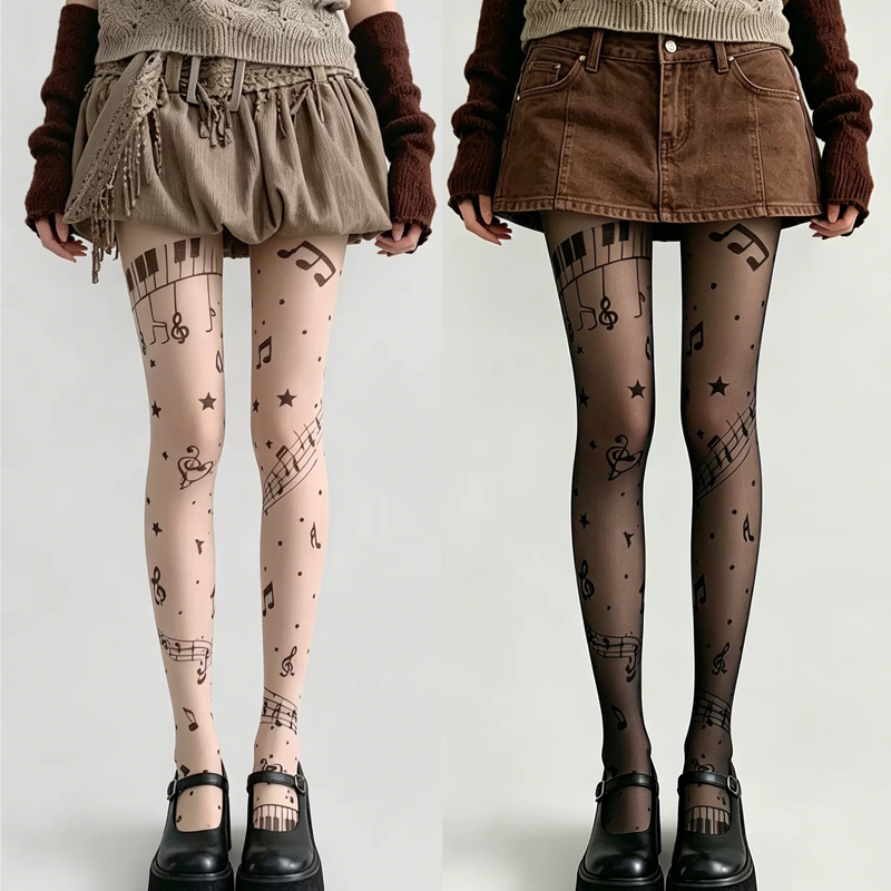 Y2K Musical Note Print Sheer P - Tights Pantyhose Sheer recension och pris
