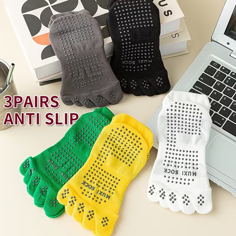 Men's 3-Pair Toe Socks Anti-Sl - Grip Sock Yoga recension och pris
