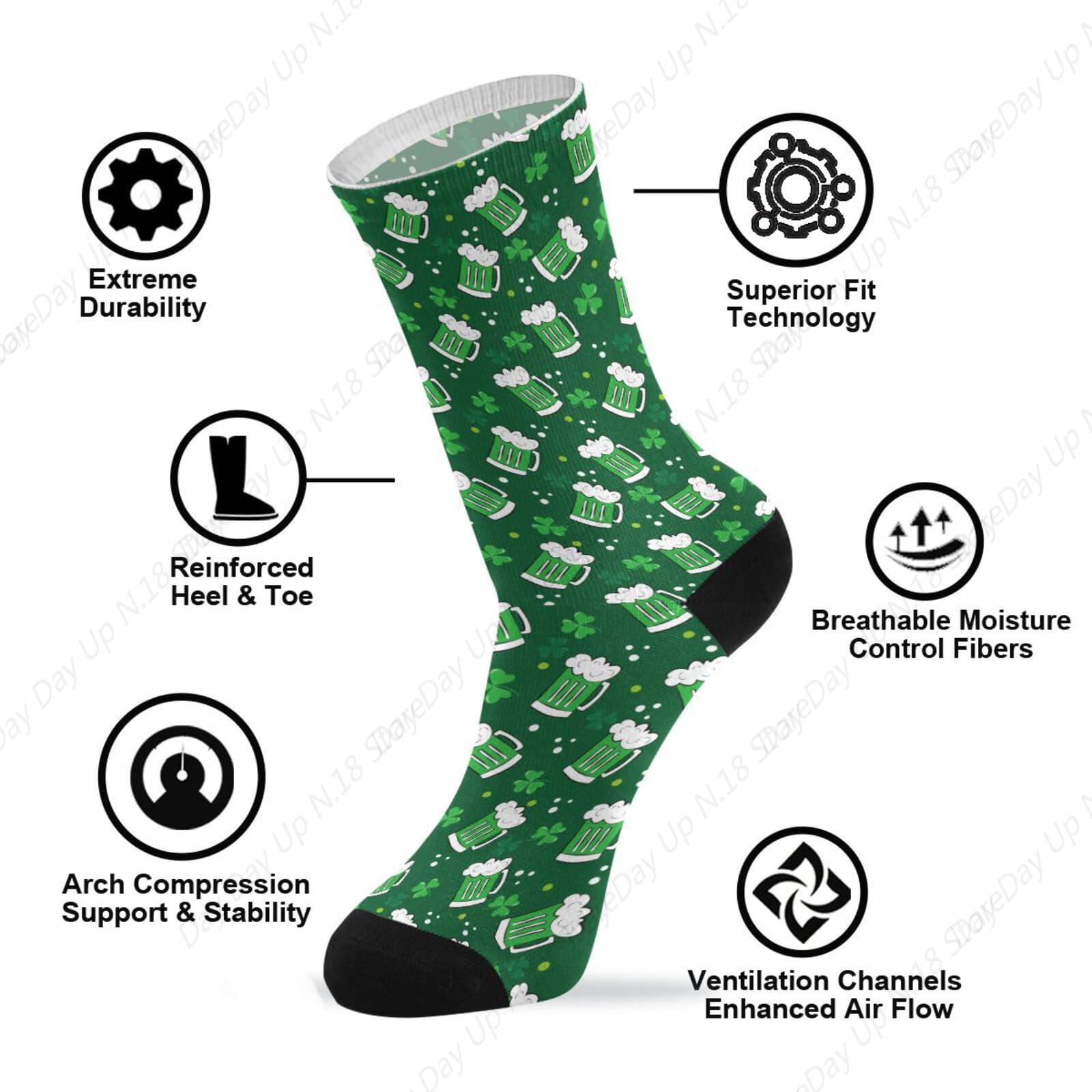 Green Clover Leaf Beer St. Pat - Cotton Crew Sock Pack recension och pris
