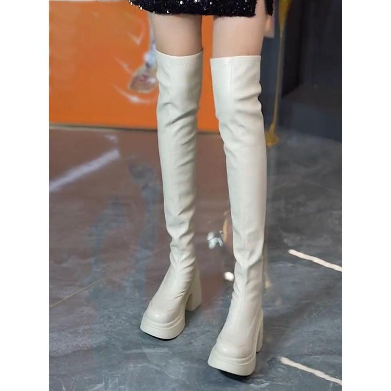 Round toe thick soled high-hee - Knee High Sock Women recension och pris