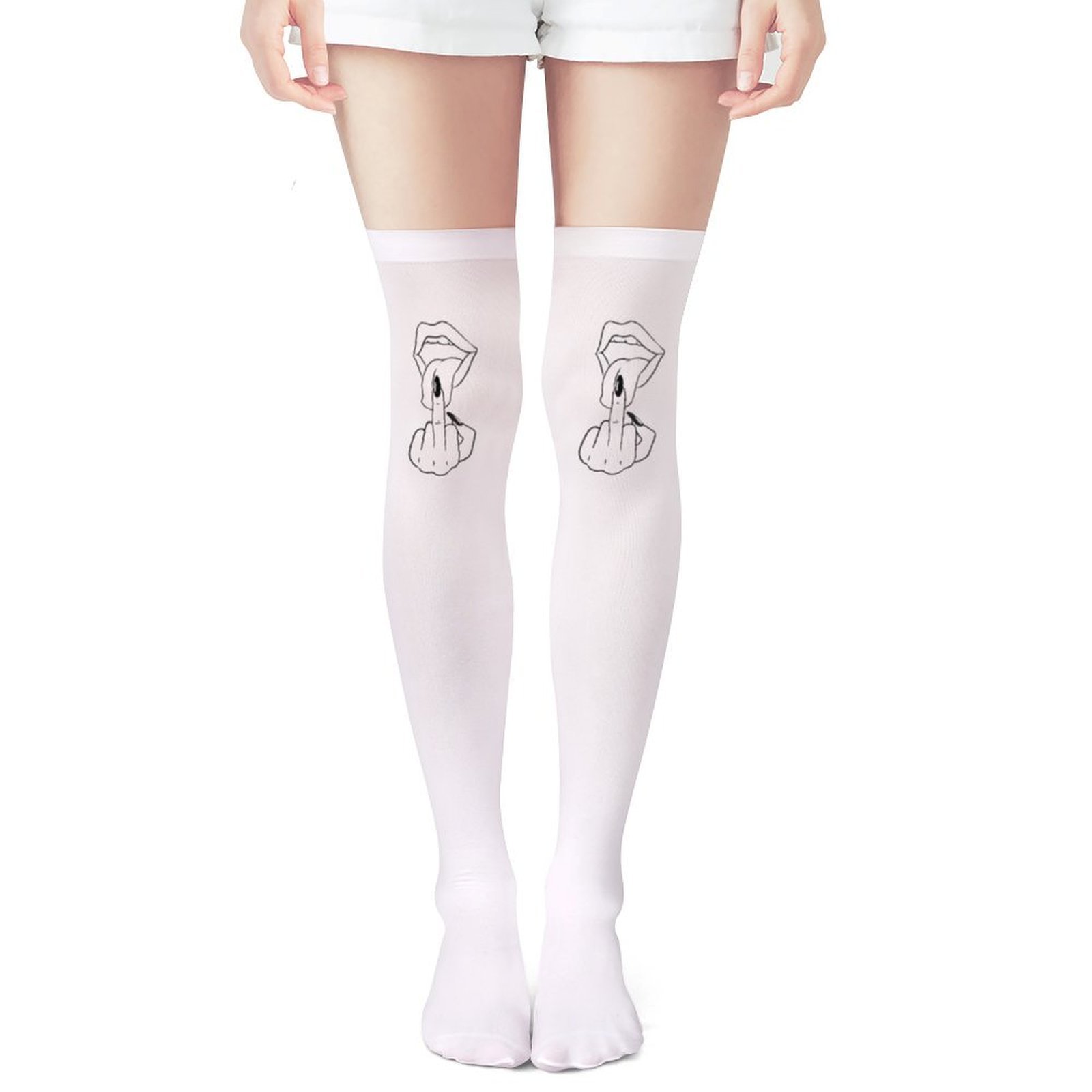 Ladies' white middle finger, r - Knee High Sock Women recension och pris