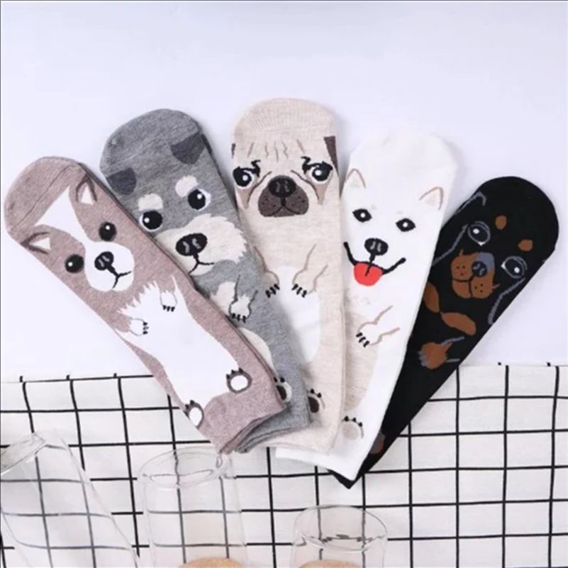 5 Pairs/pack Funny Cartoon Dog - Cotton Crew Sock Pack recension och pris
